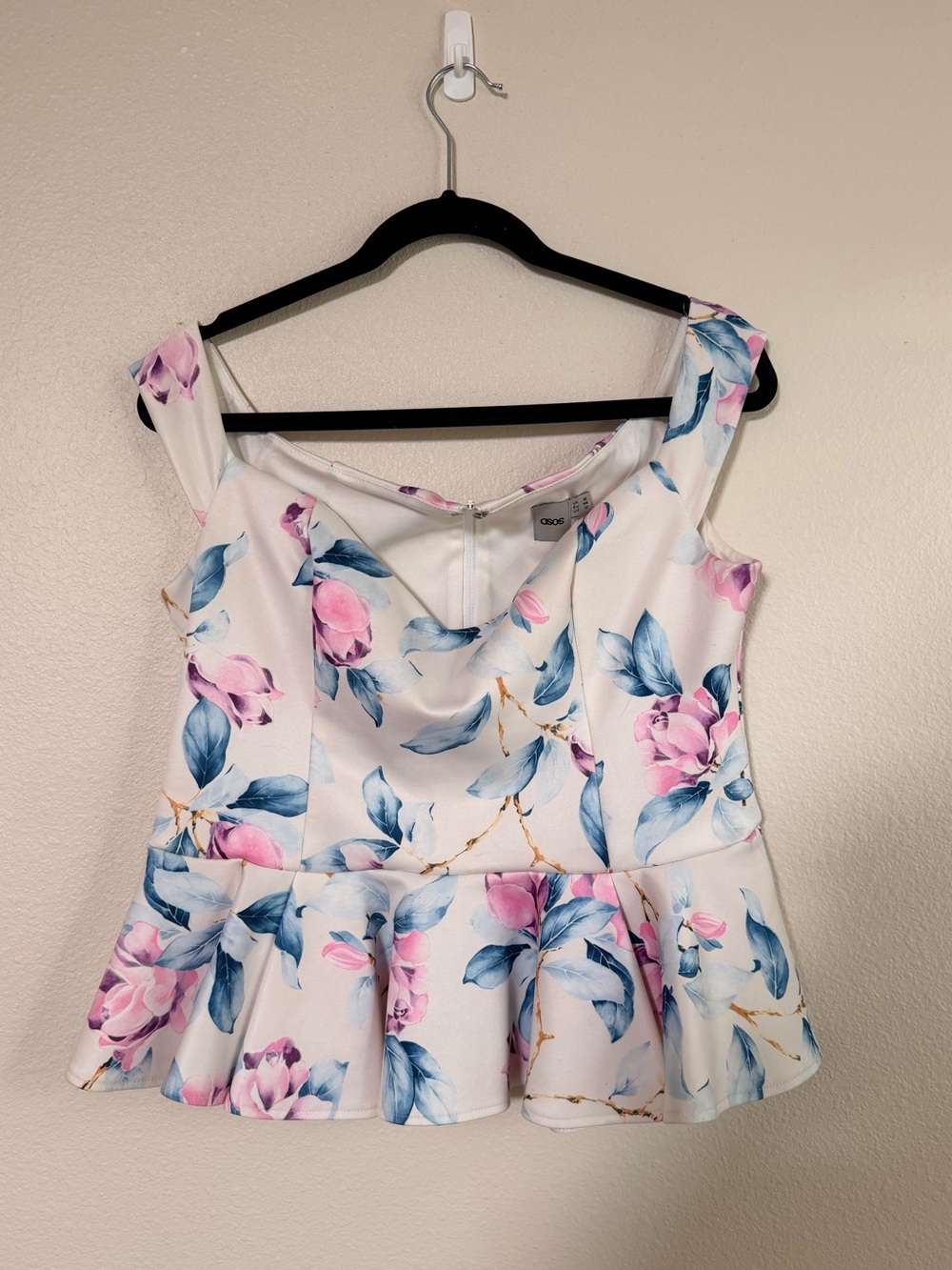ASOS White Off the Shoulder Top with Pink & Blue Floral Print